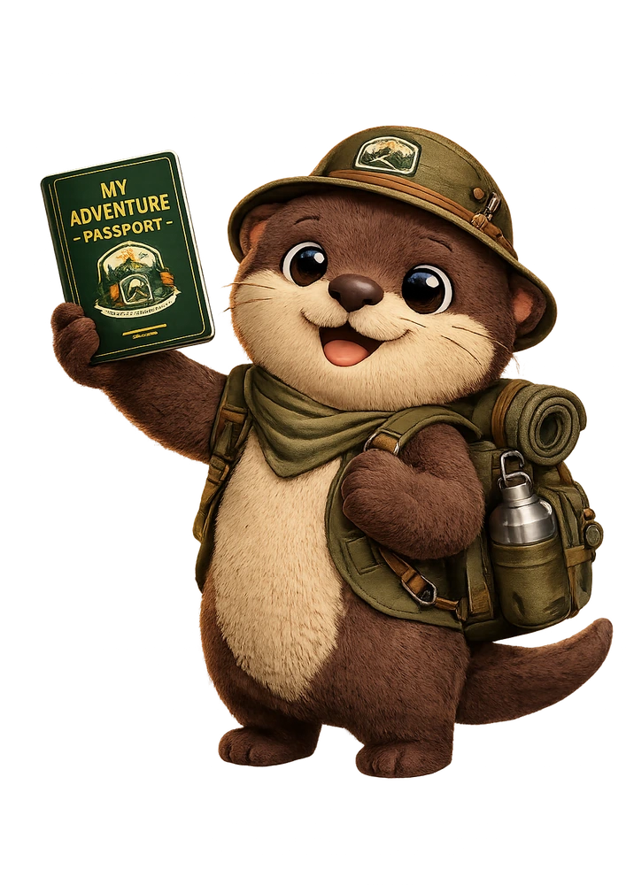 MyAdventure-Passport otter mascot holding a passport